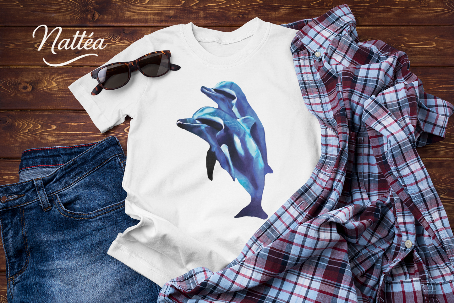 Dolphin Art T-Shirt – Ocean Sea Life Design from Original Painting