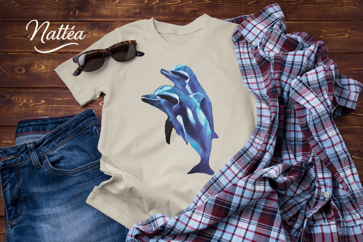 Dolphin Art T-Shirt – Ocean Sea Life Design from Original Painting