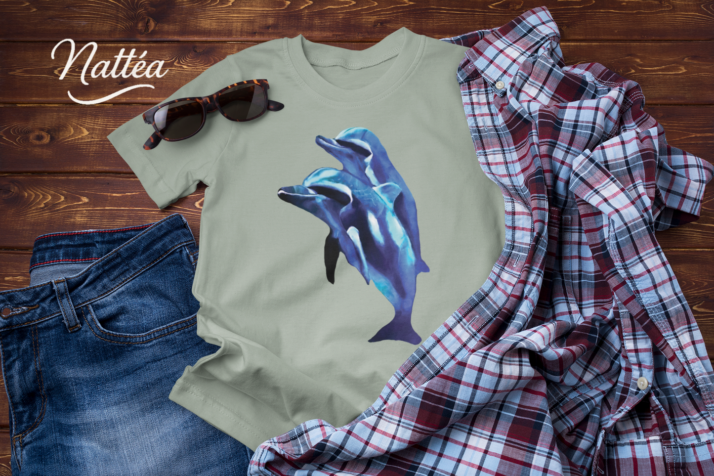 Dolphin Art T-Shirt – Ocean Sea Life Design from Original Painting
