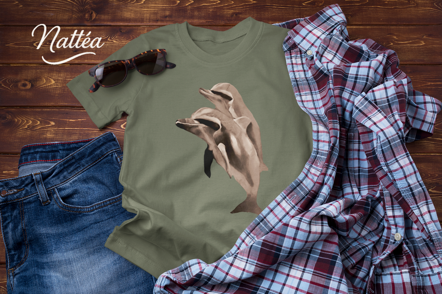 Vintage Style Dolphin Art T-Shirt – Ocean Sea Life Design from Original Painting