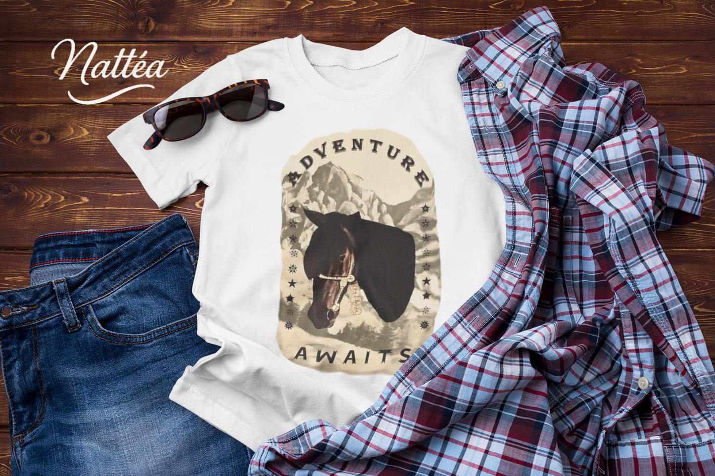 Adventure Awaits Horse -Vintage Mountain T-Shirt