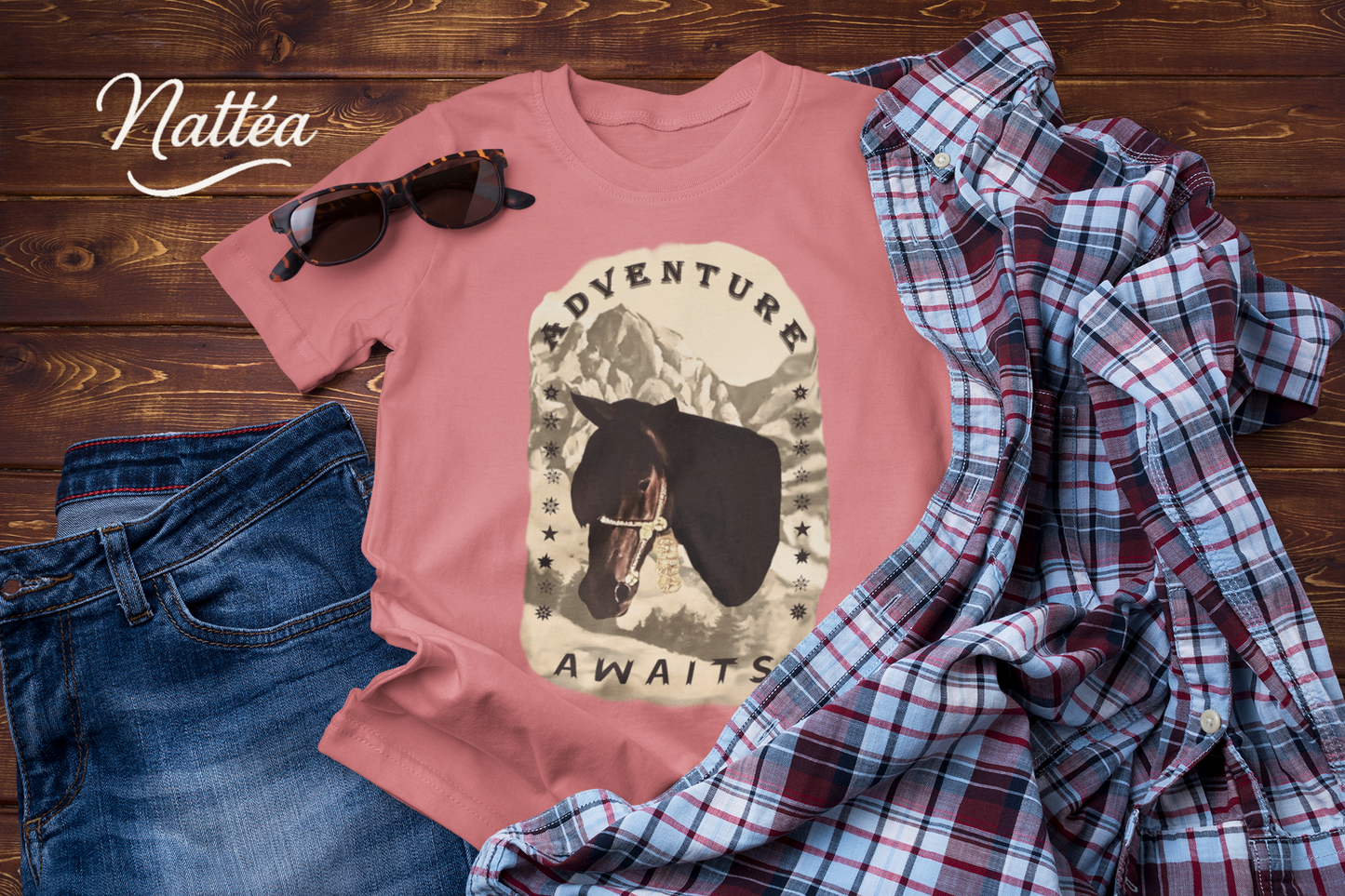 Adventure Awaits Horse -Vintage Mountain T-Shirt