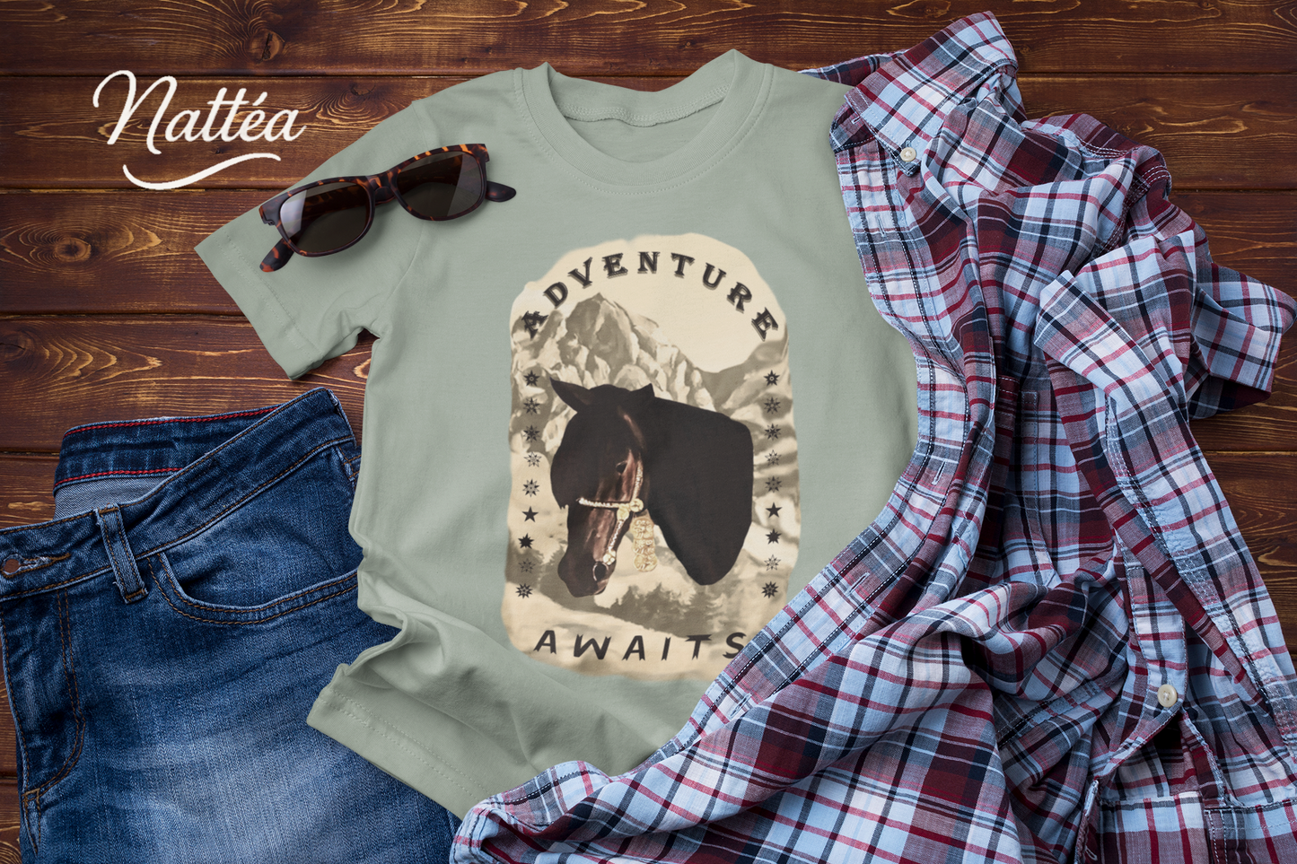 Adventure Awaits Horse -Vintage Mountain T-Shirt