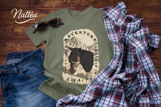 Adventure Awaits Horse -Vintage Mountain T-Shirt