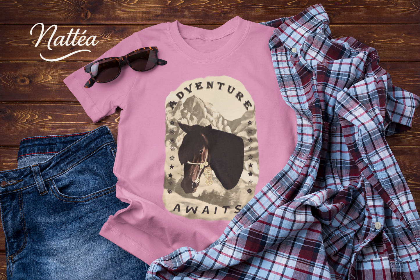 Adventure Awaits Horse -Vintage Mountain T-Shirt
