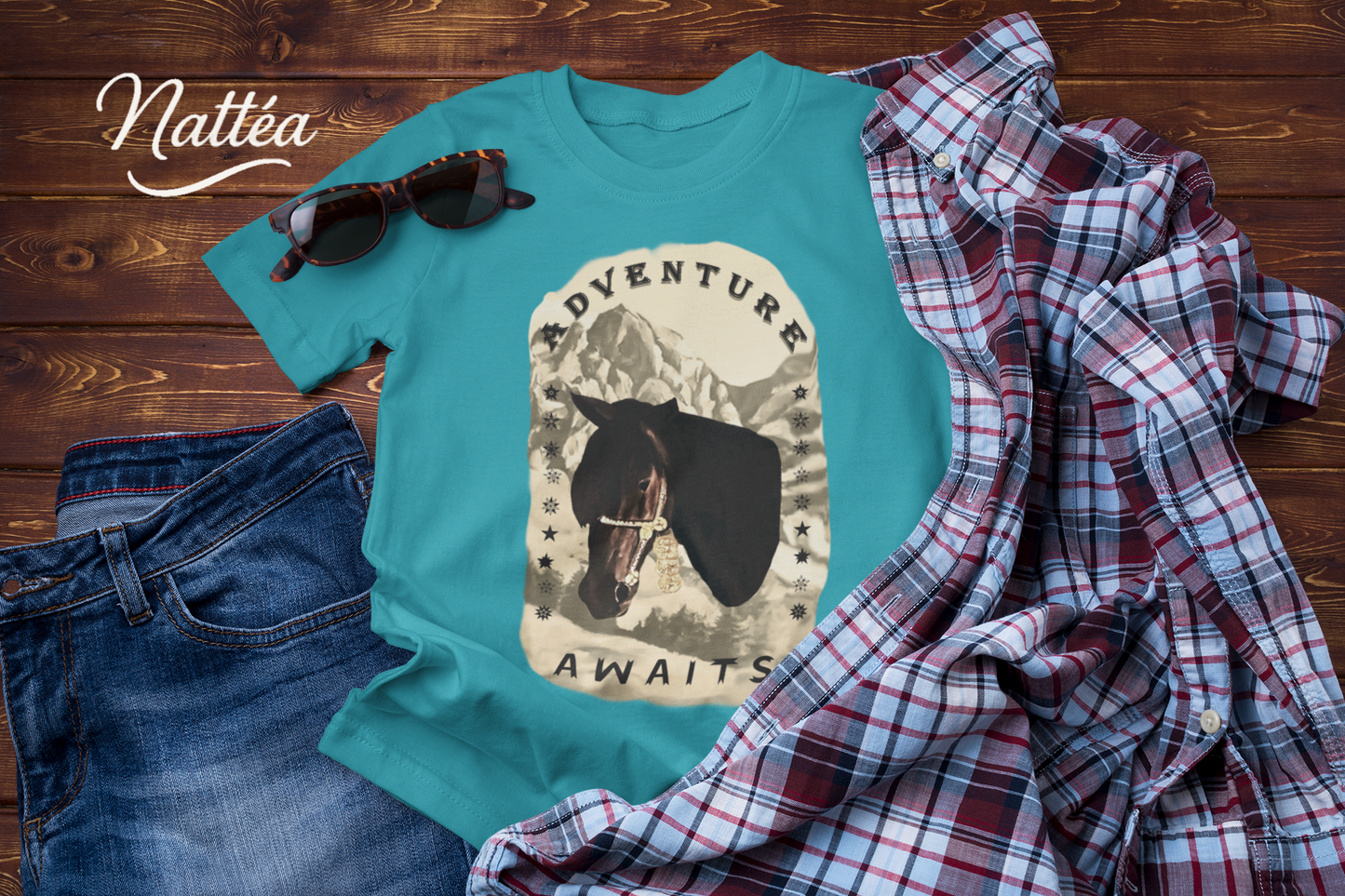 Adventure Awaits Horse -Vintage Mountain T-Shirt