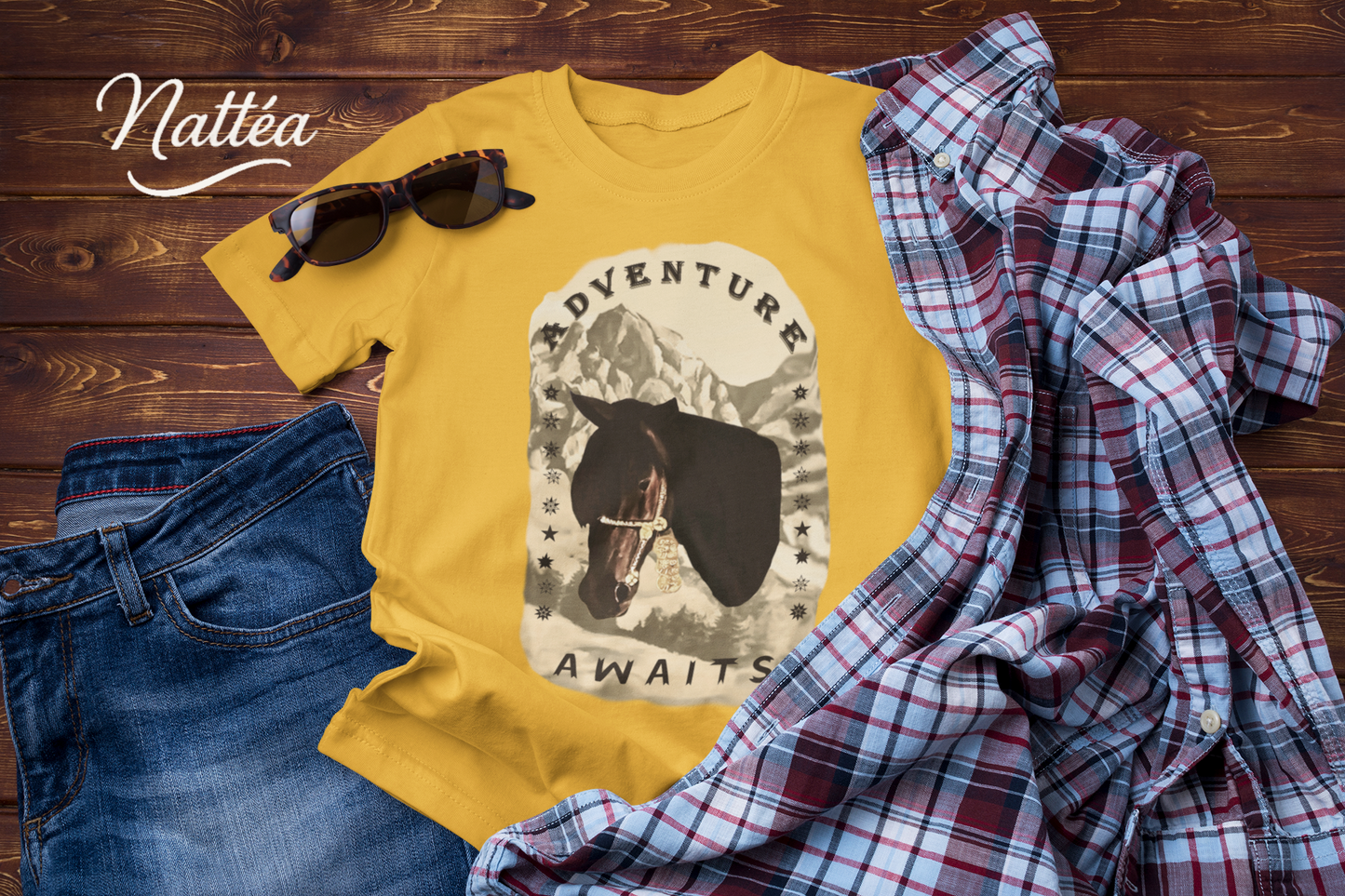 Adventure Awaits Horse -Vintage Mountain T-Shirt