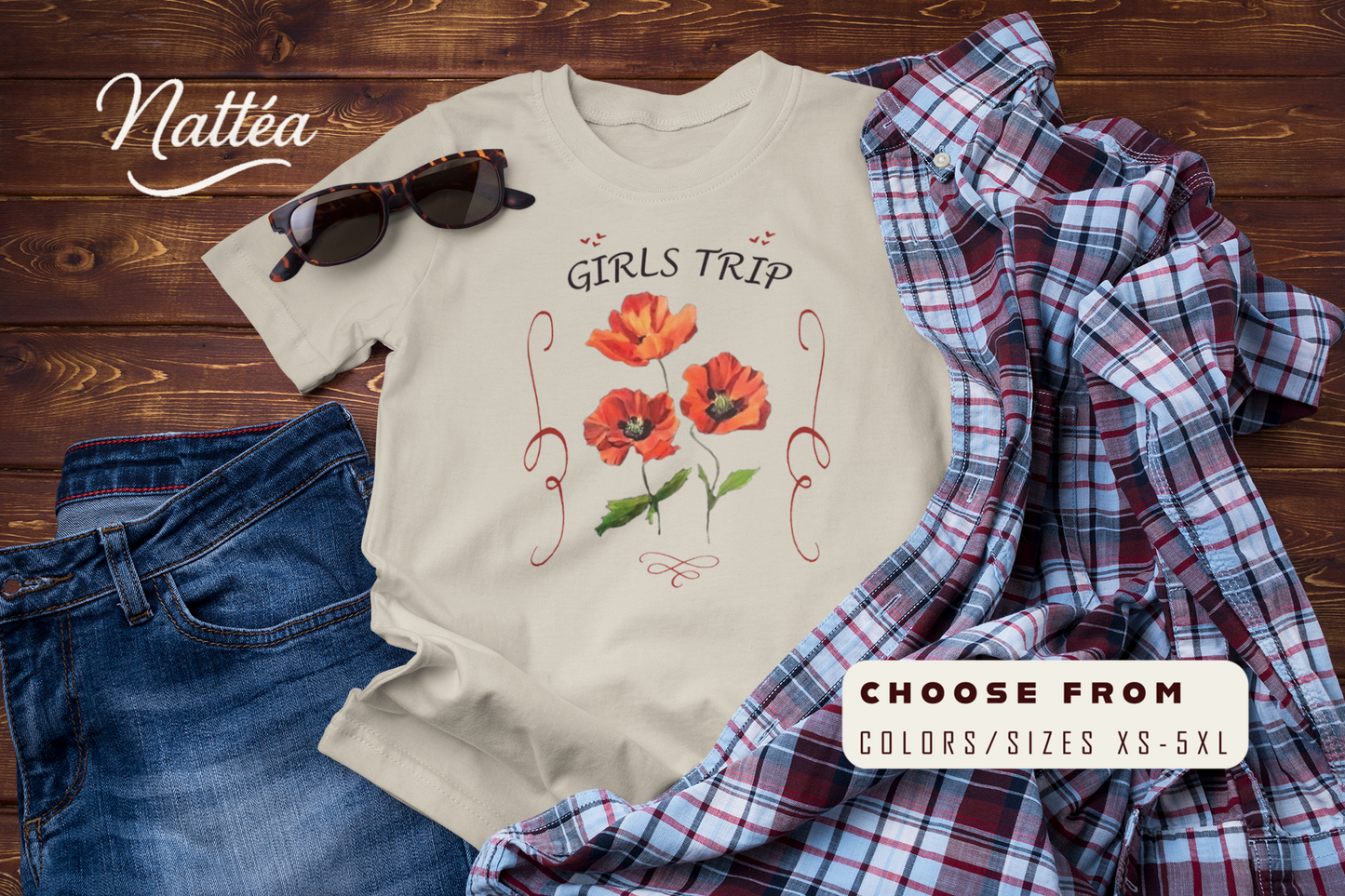 Floral Poppies T-Shirt – Girls Trip Travel Friends Design