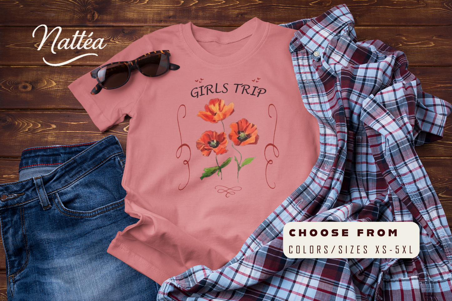 Floral Poppies T-Shirt – Girls Trip Travel Friends Design