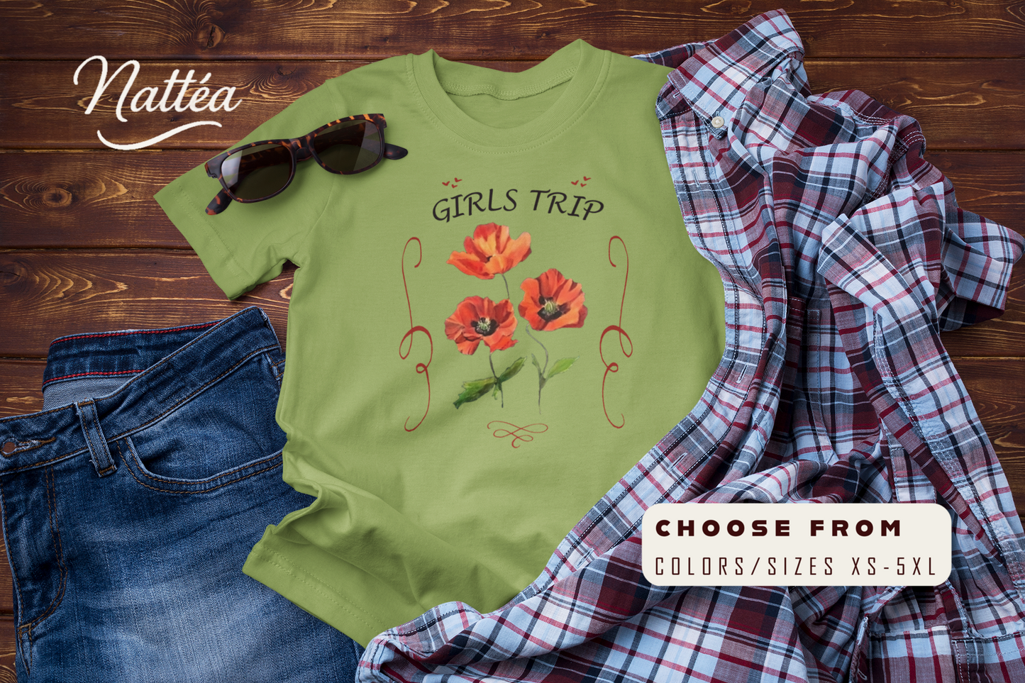 Floral Poppies T-Shirt – Girls Trip Travel Friends Design