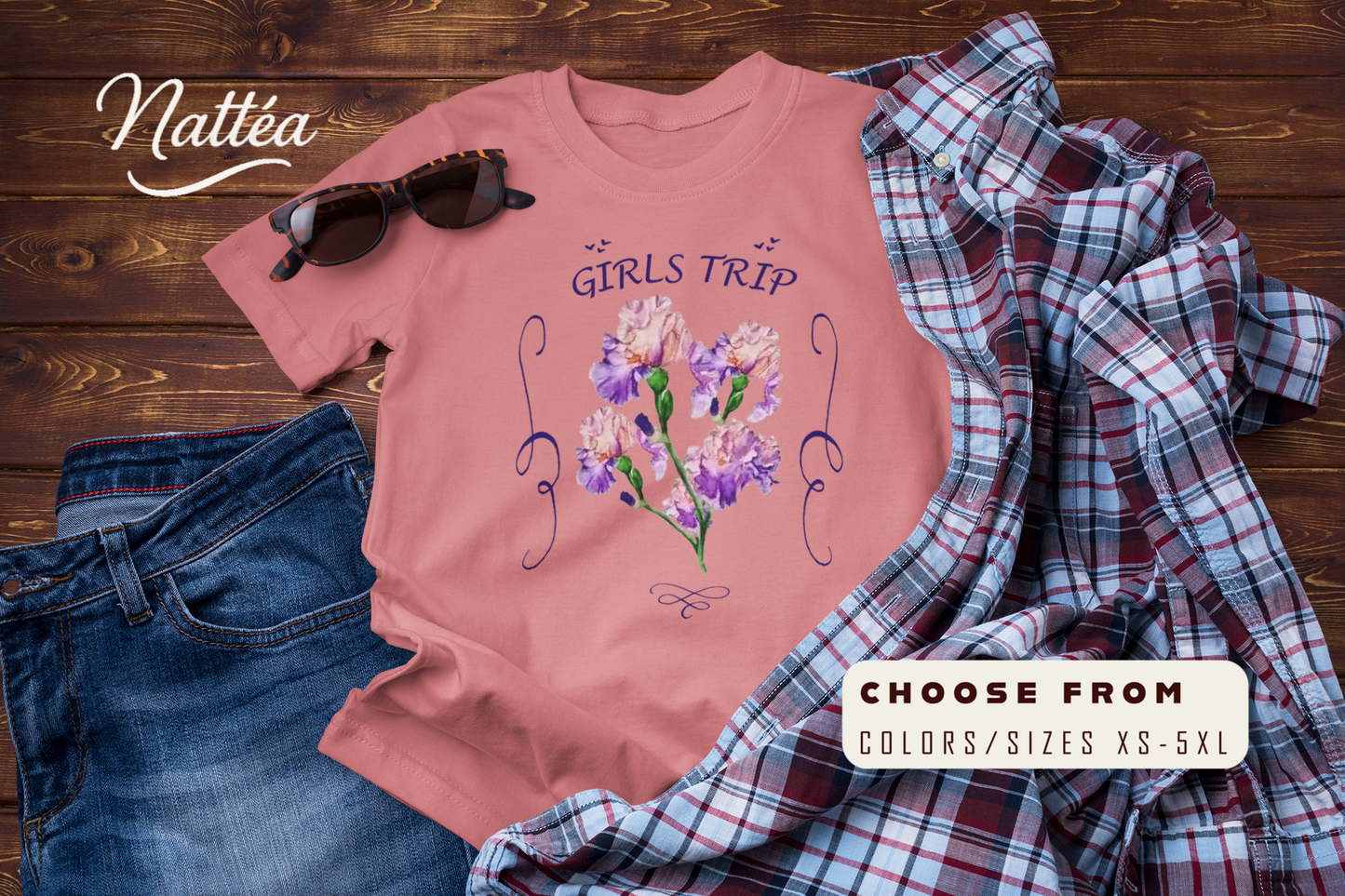 Floral Iris T-Shirt – Girls Trip Travel Friends Design