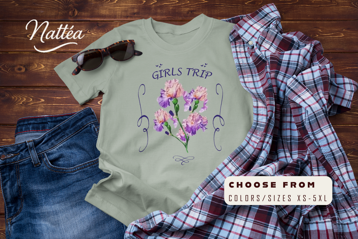 Floral Iris T-Shirt – Girls Trip Travel Friends Design