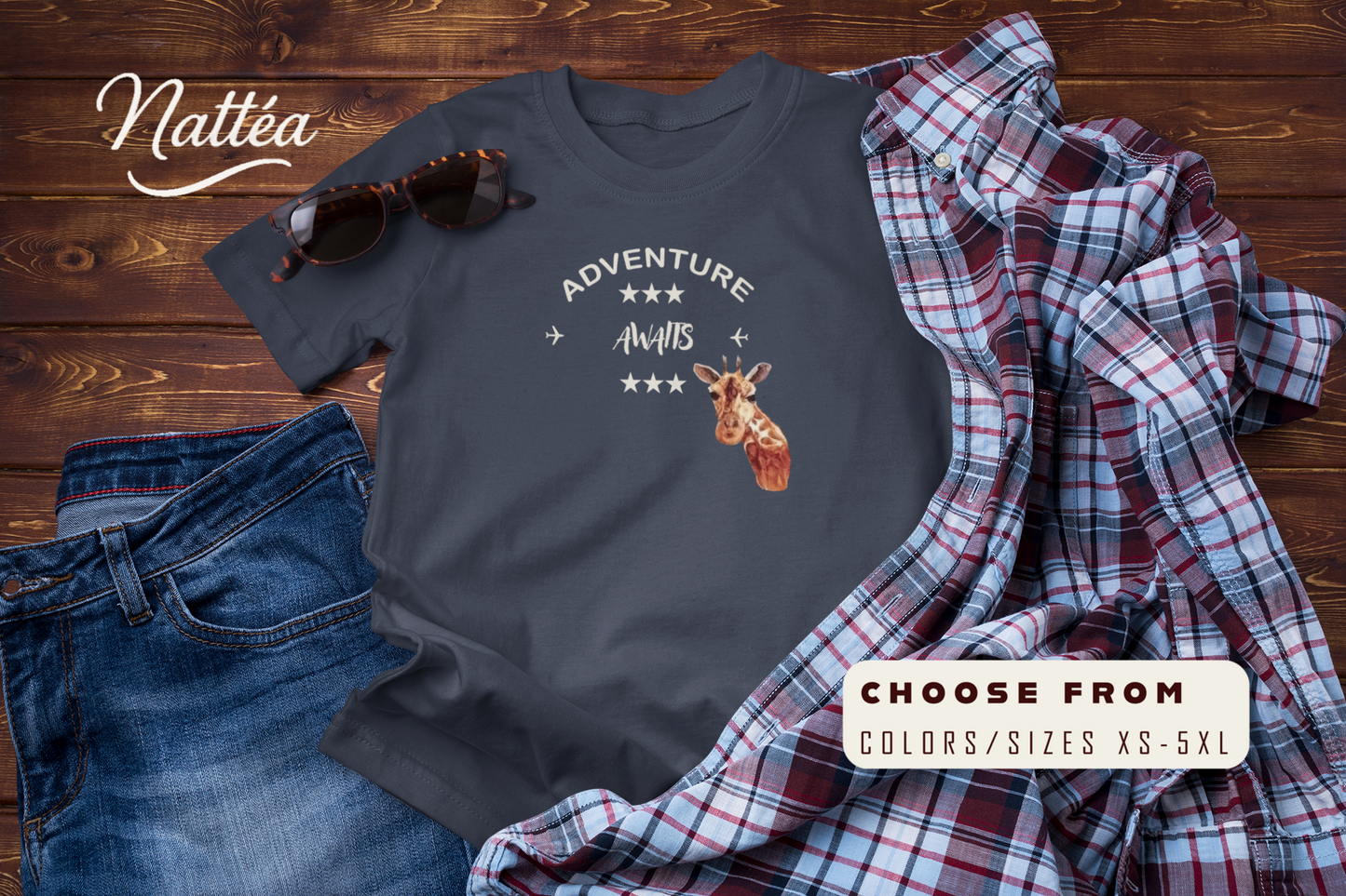 Watercolor Giraffe T-Shirt – Safari Vibes & Adventure Awaits Style