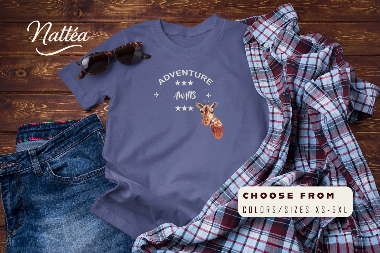 Watercolor Giraffe T-Shirt – Safari Vibes & Adventure Awaits Style