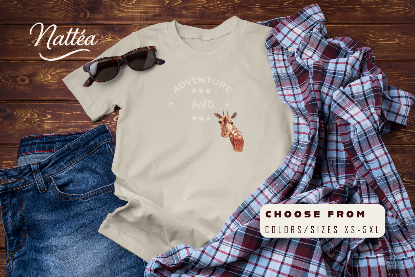 Watercolor Giraffe T-Shirt – Safari Vibes & Adventure Awaits Style