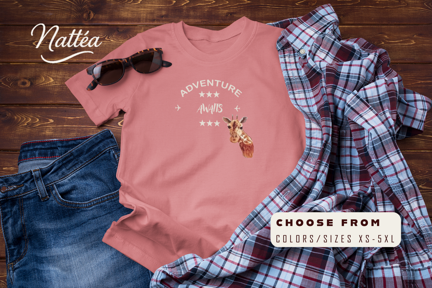 Watercolor Giraffe T-Shirt – Safari Vibes & Adventure Awaits Style