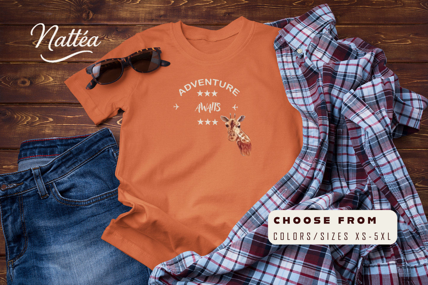 Watercolor Giraffe T-Shirt – Safari Vibes & Adventure Awaits Style