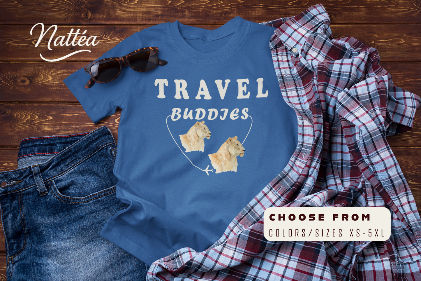 Lioness Travel Buddies T-Shirt – Wildlife Adventure   from Original Watercolor Painting