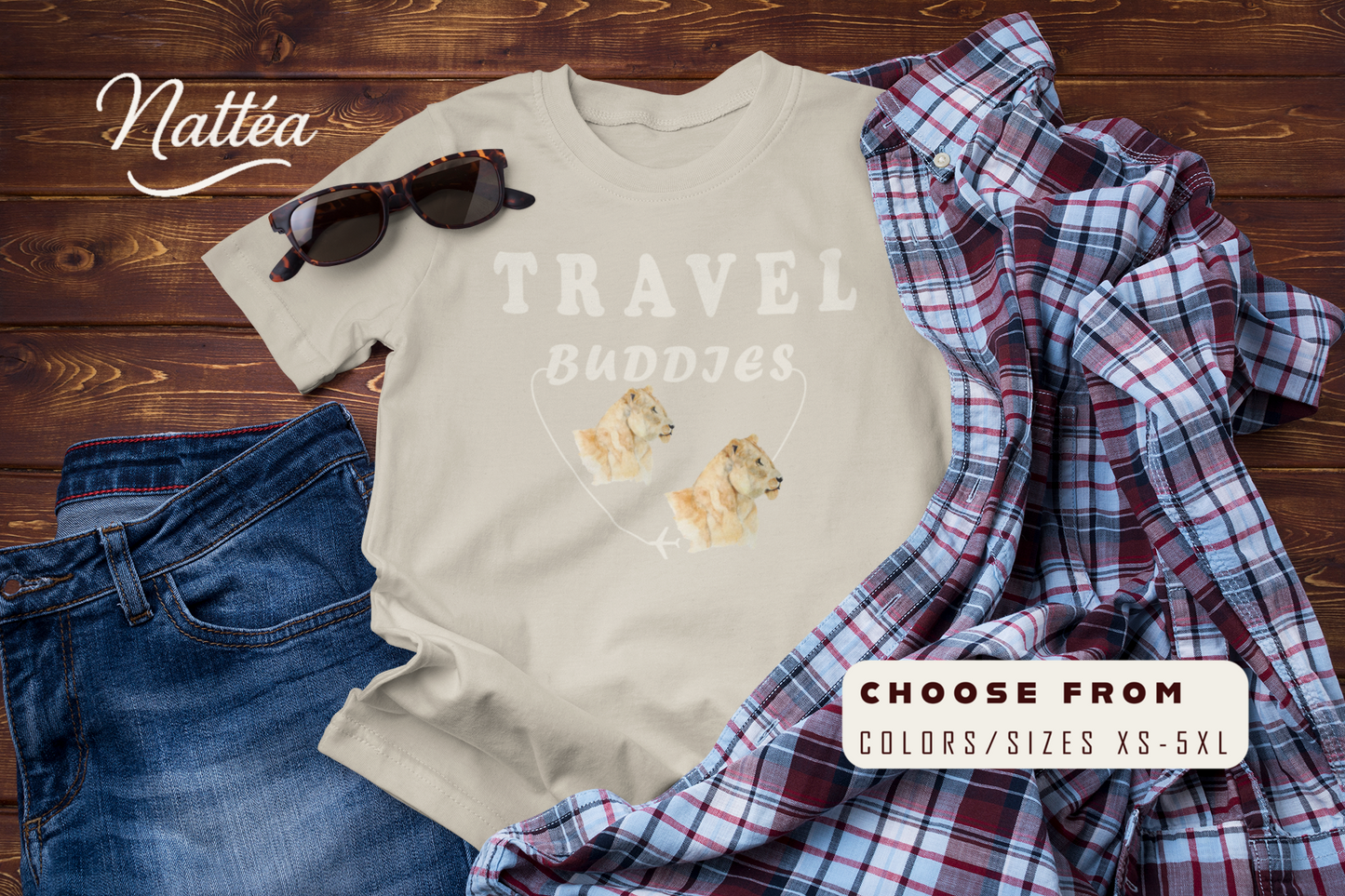 Lioness Travel Buddies T-Shirt – Wildlife Adventure   from Original Watercolor Painting