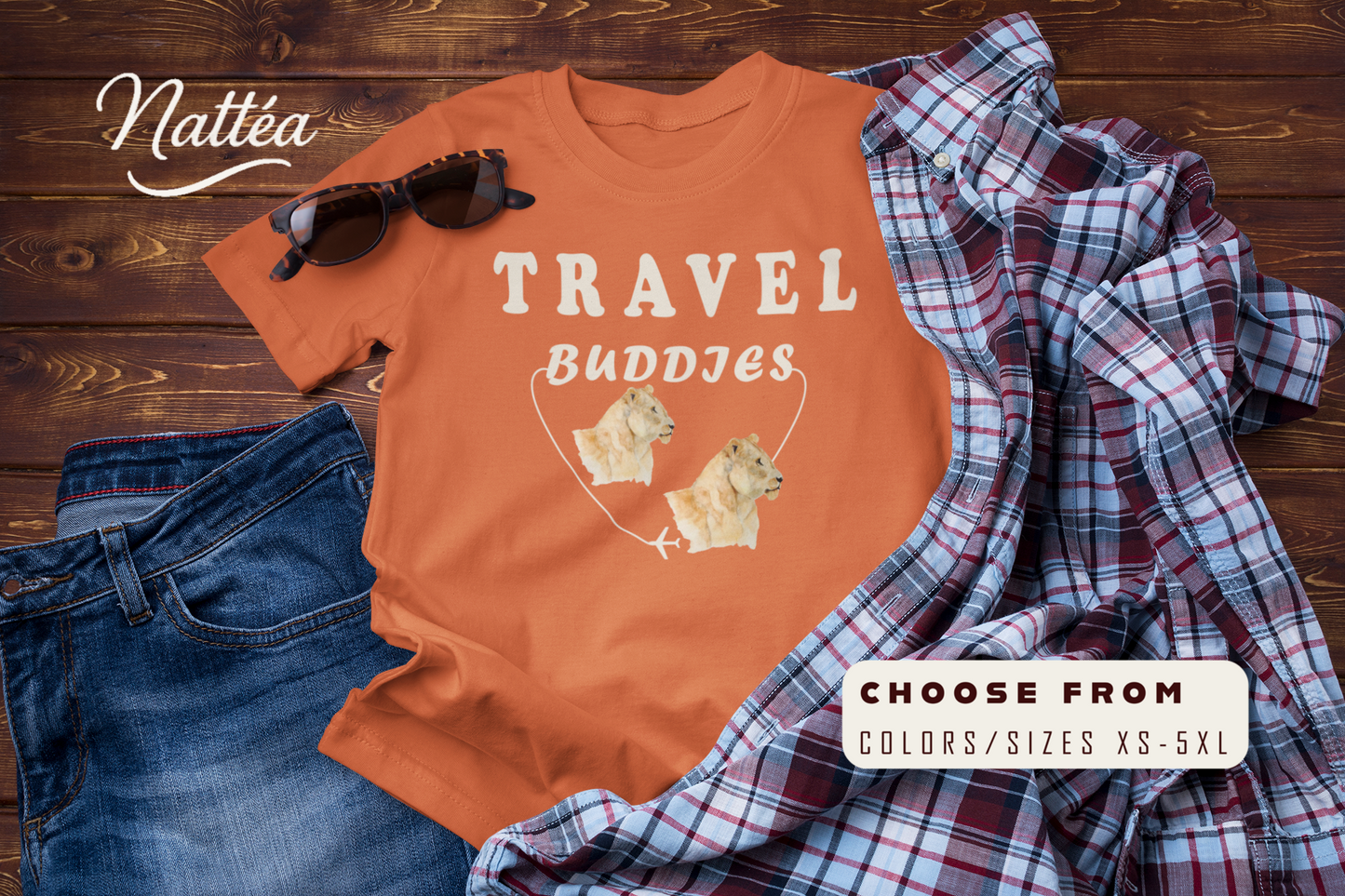Lioness Travel Buddies T-Shirt – Wildlife Adventure   from Original Watercolor Painting