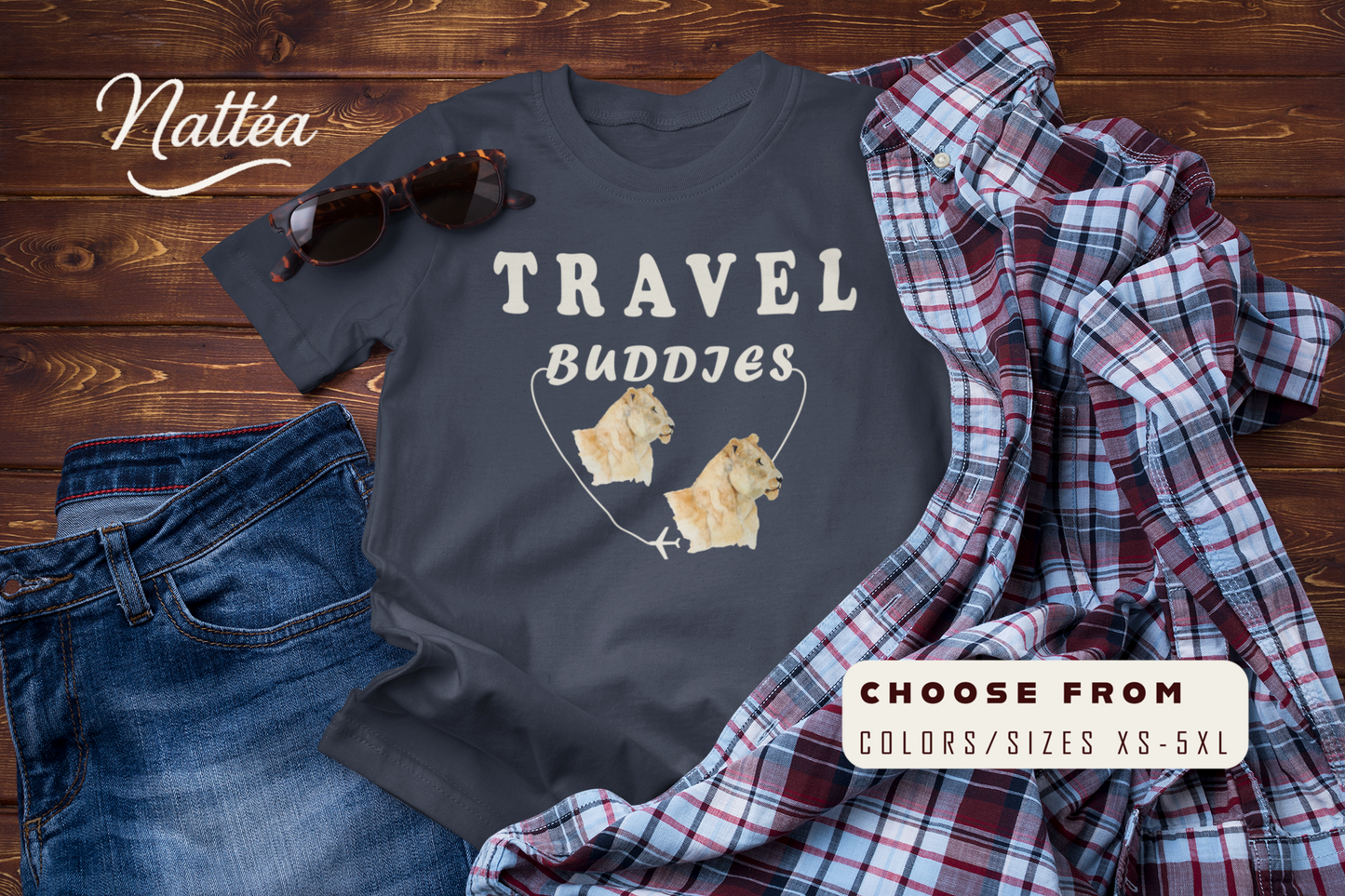 Lioness Travel Buddies T-Shirt – Wildlife Adventure   from Original Watercolor Painting