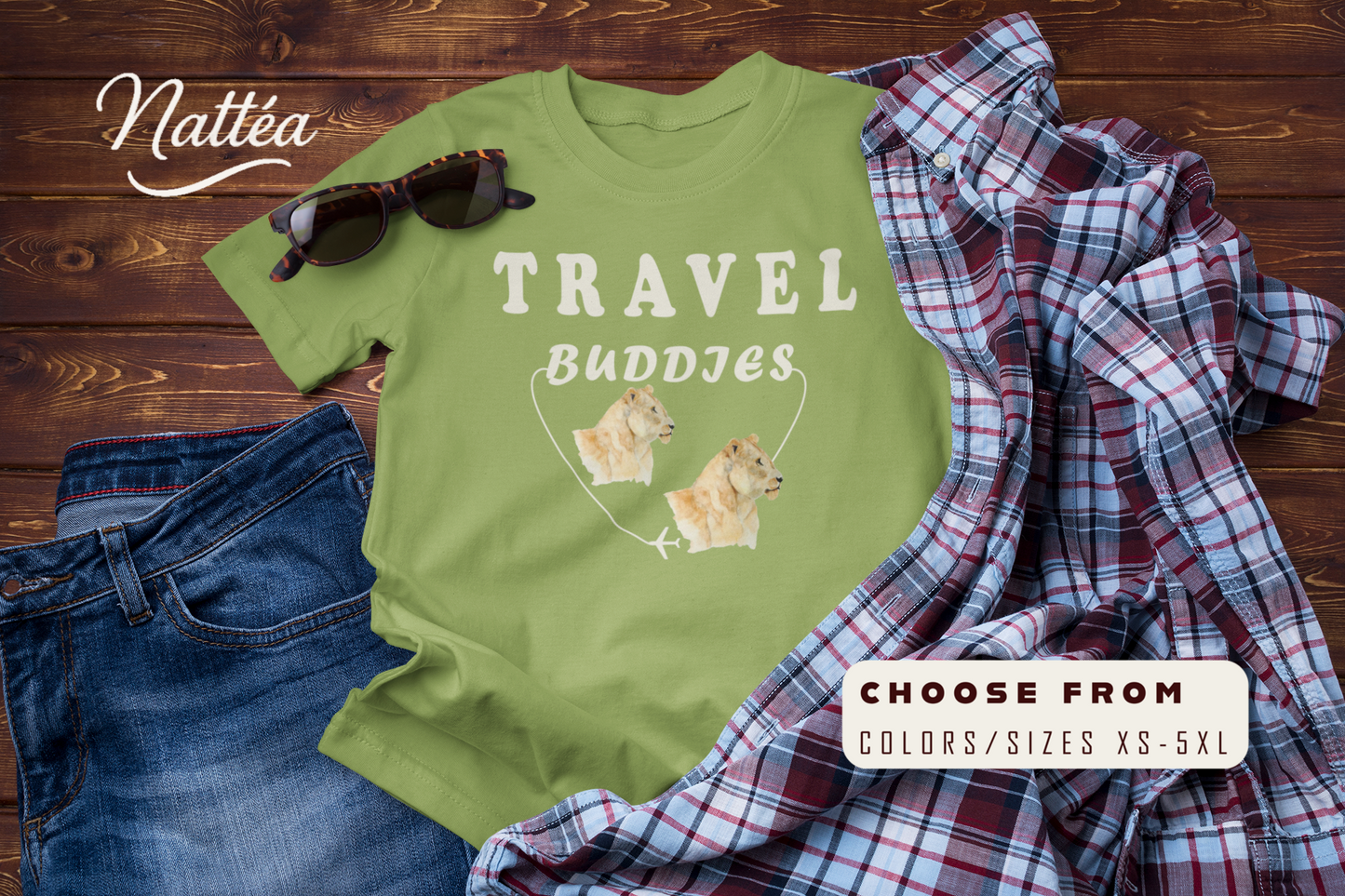 Lioness Travel Buddies T-Shirt – Wildlife Adventure   from Original Watercolor Painting