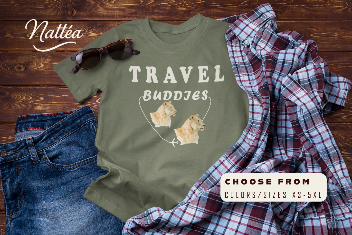 Lioness Travel Buddies T-Shirt – Wildlife Adventure   from Original Watercolor Painting