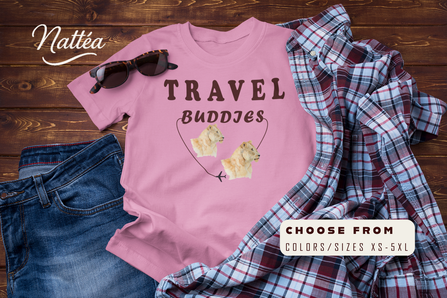 Lioness Travel Buddies T-Shirt – Wildlife Adventure Vibe  from Original Watercolor Painting