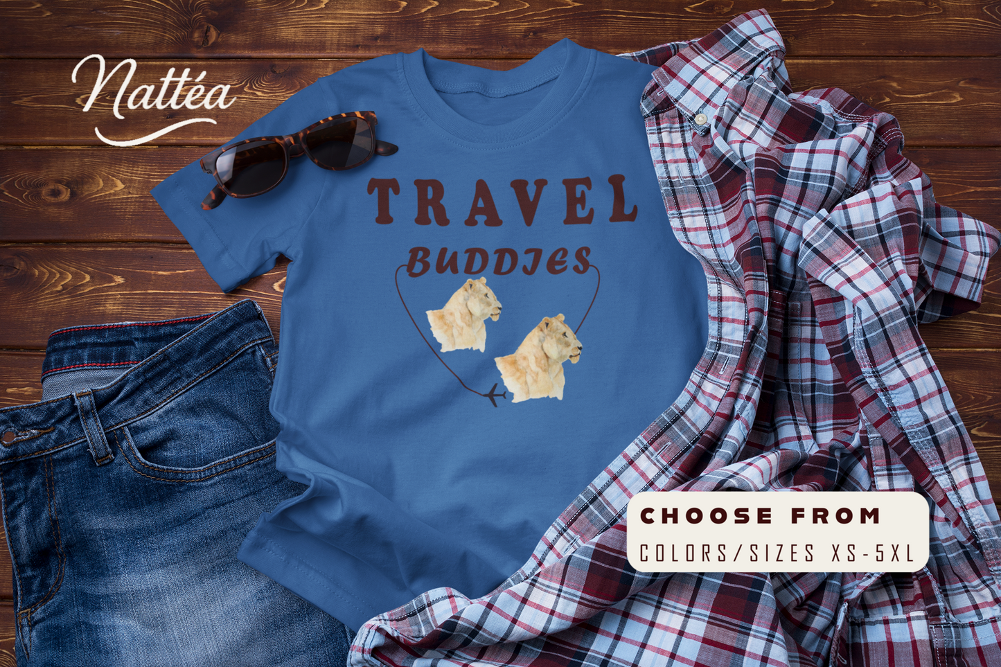 Lioness Travel Buddies T-Shirt – Wildlife Adventure Vibe  from Original Watercolor Painting