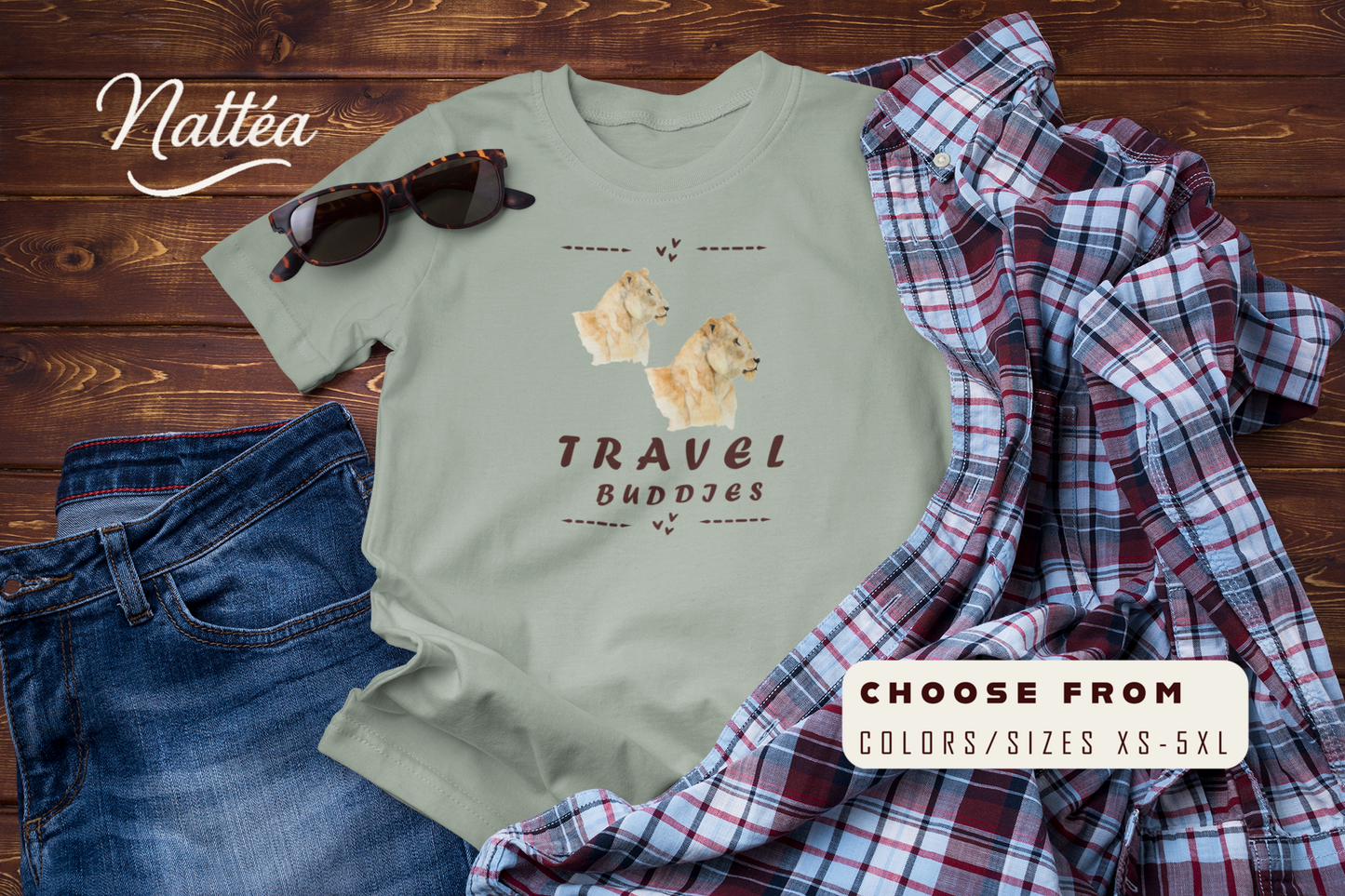 Lioness Travel Buddies T-Shirt – Wildlife Adventure Vibe  from Original Art