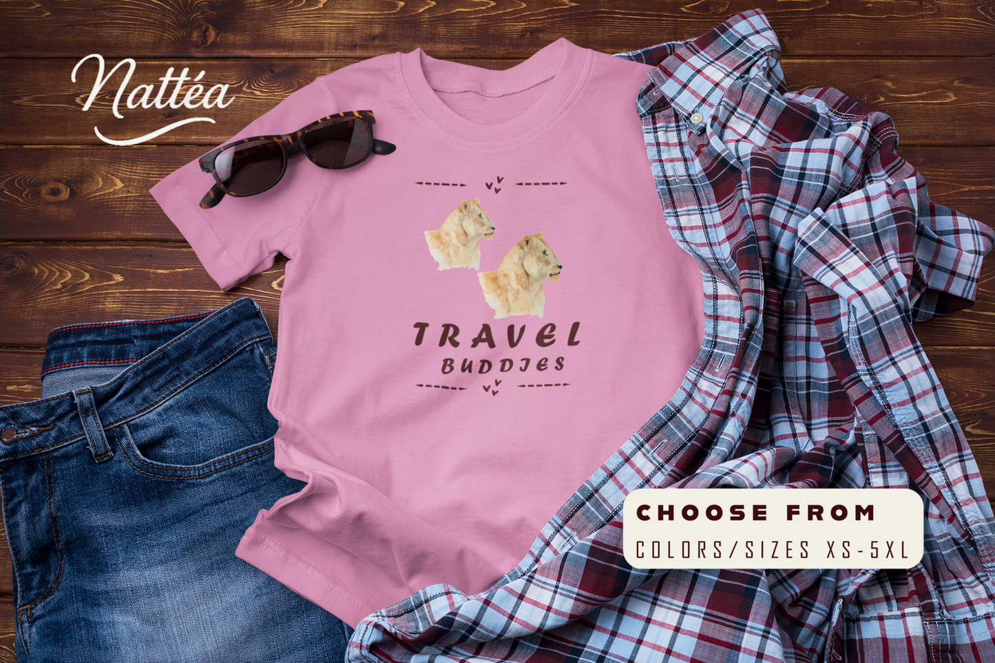 Lioness Travel Buddies T-Shirt – Wildlife Adventure Vibe  from Original Art