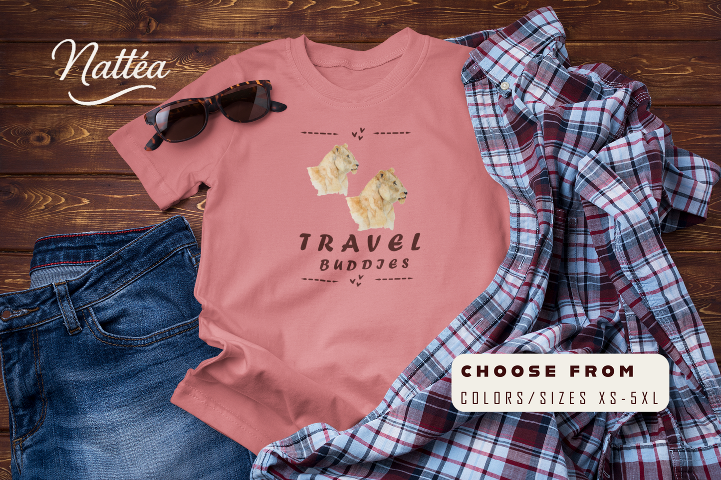 Lioness Travel Buddies T-Shirt – Wildlife Adventure Vibe  from Original Art