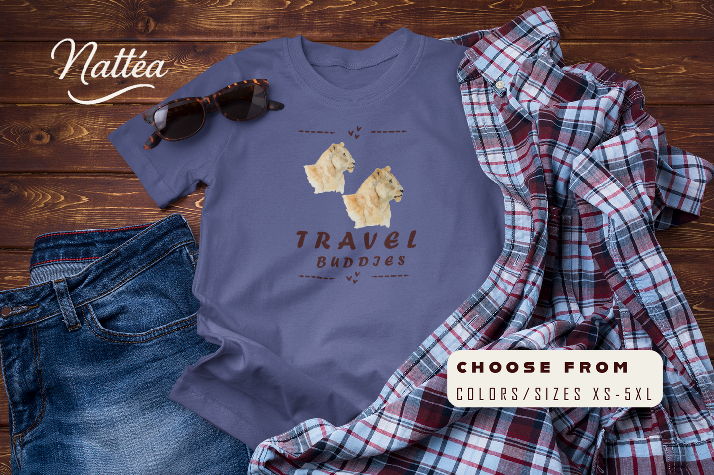 Lioness Travel Buddies T-Shirt – Wildlife Adventure Vibe  from Original Art