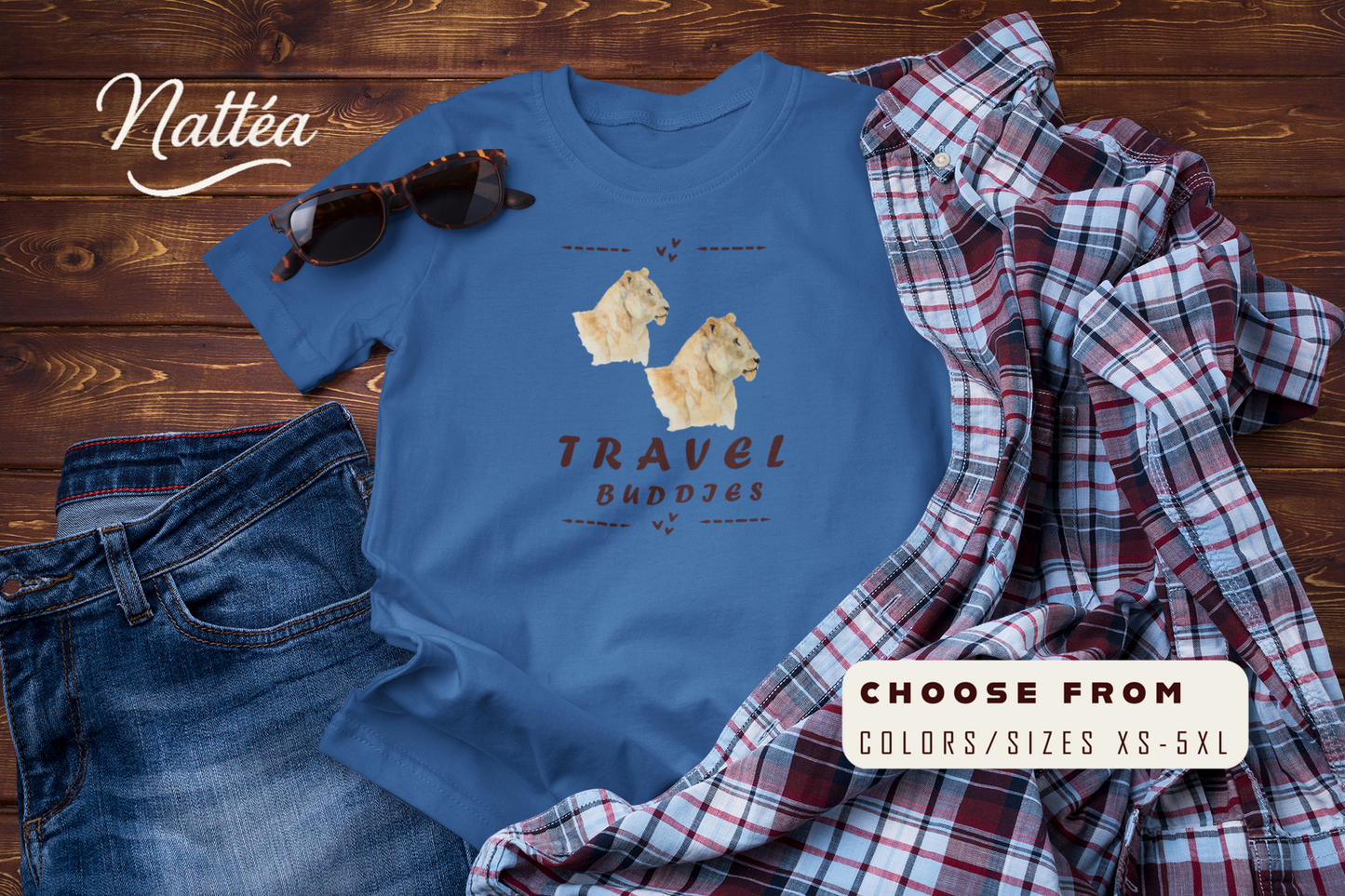 Lioness Travel Buddies T-Shirt – Wildlife Adventure Vibe  from Original Art