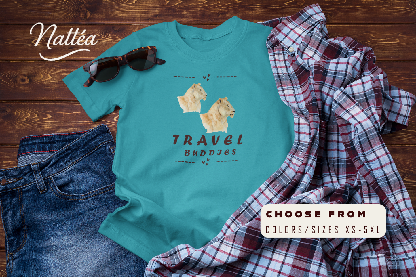 Lioness Travel Buddies T-Shirt – Wildlife Adventure Vibe  from Original Art