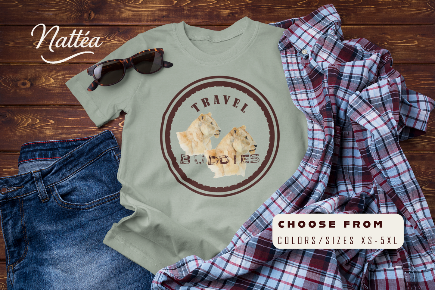 Lioness Travel Buddies T-Shirt – Wildlife Adventure  from Original Art