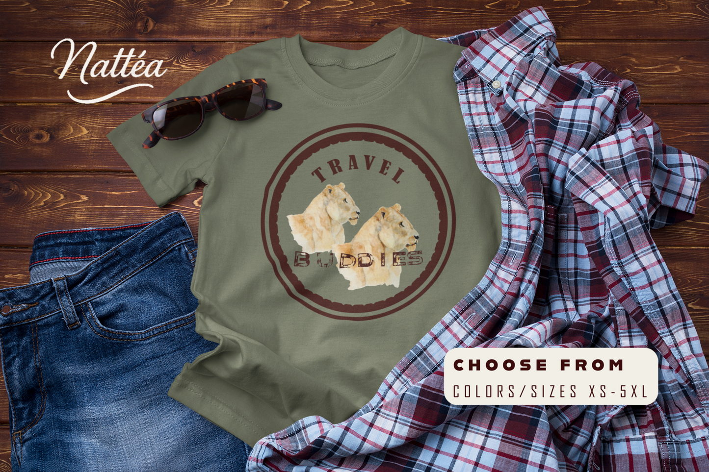 Lioness Travel Buddies T-Shirt – Wildlife Adventure  from Original Art