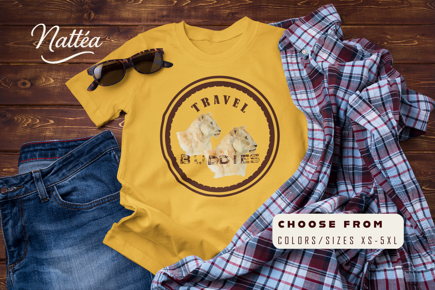 Lioness Travel Buddies T-Shirt – Wildlife Adventure  from Original Art