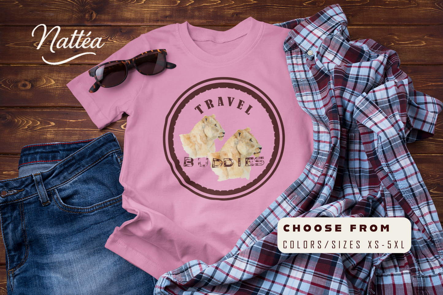 Lioness Travel Buddies T-Shirt – Wildlife Adventure  from Original Art