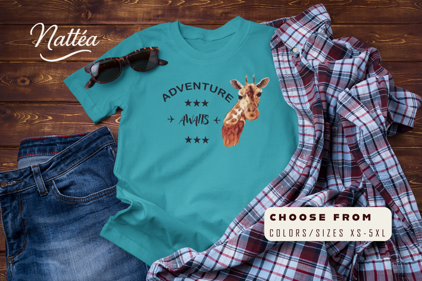 Watercolor Giraffe T-Shirt – Safari Vibes & Adventure Style
