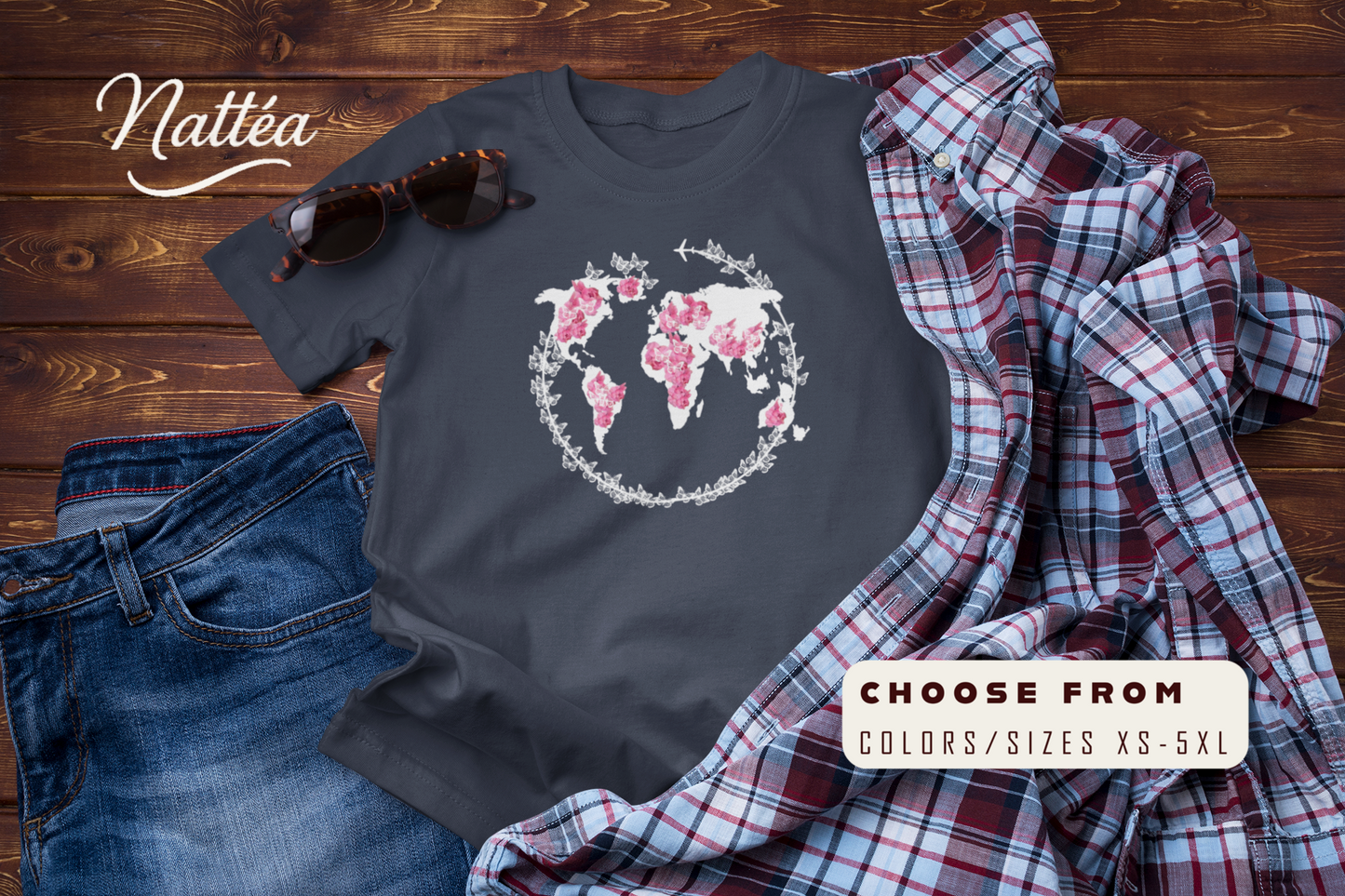 Floral World Map T-Shirt – Travel the World Adventure Design