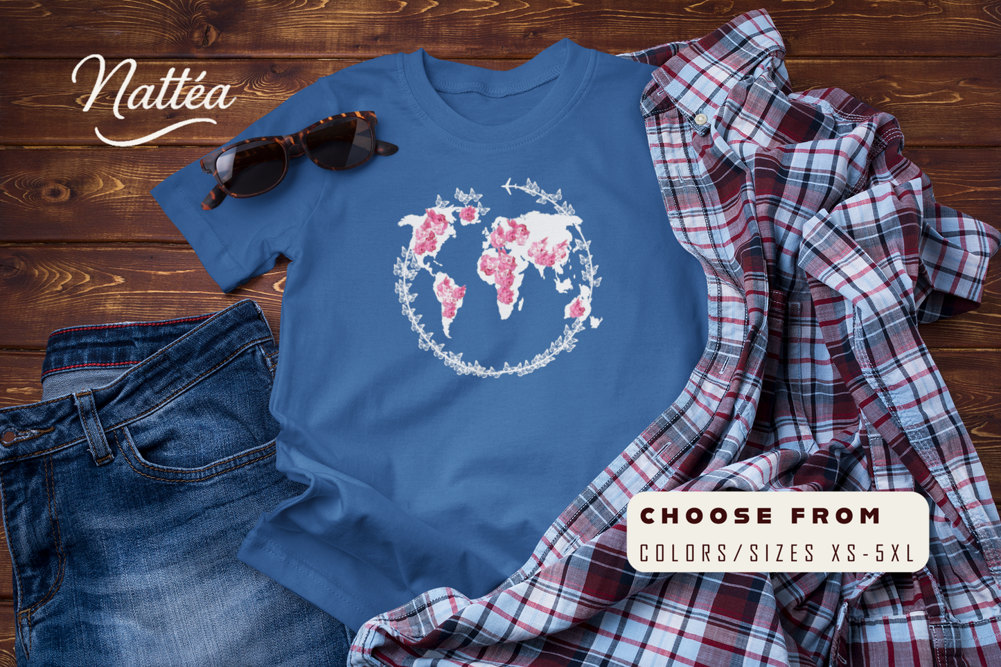 Floral World Map T-Shirt – Travel the World Adventure Design