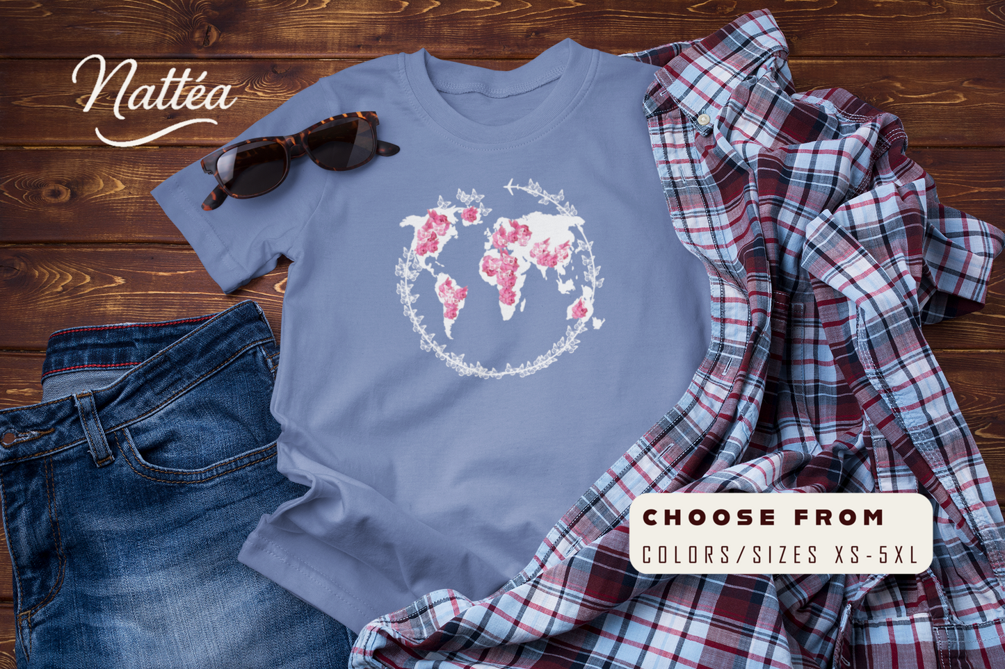 Floral World Map T-Shirt – Travel the World Adventure Design