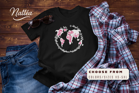 Floral World Map T-Shirt – Travel the World Adventure Design