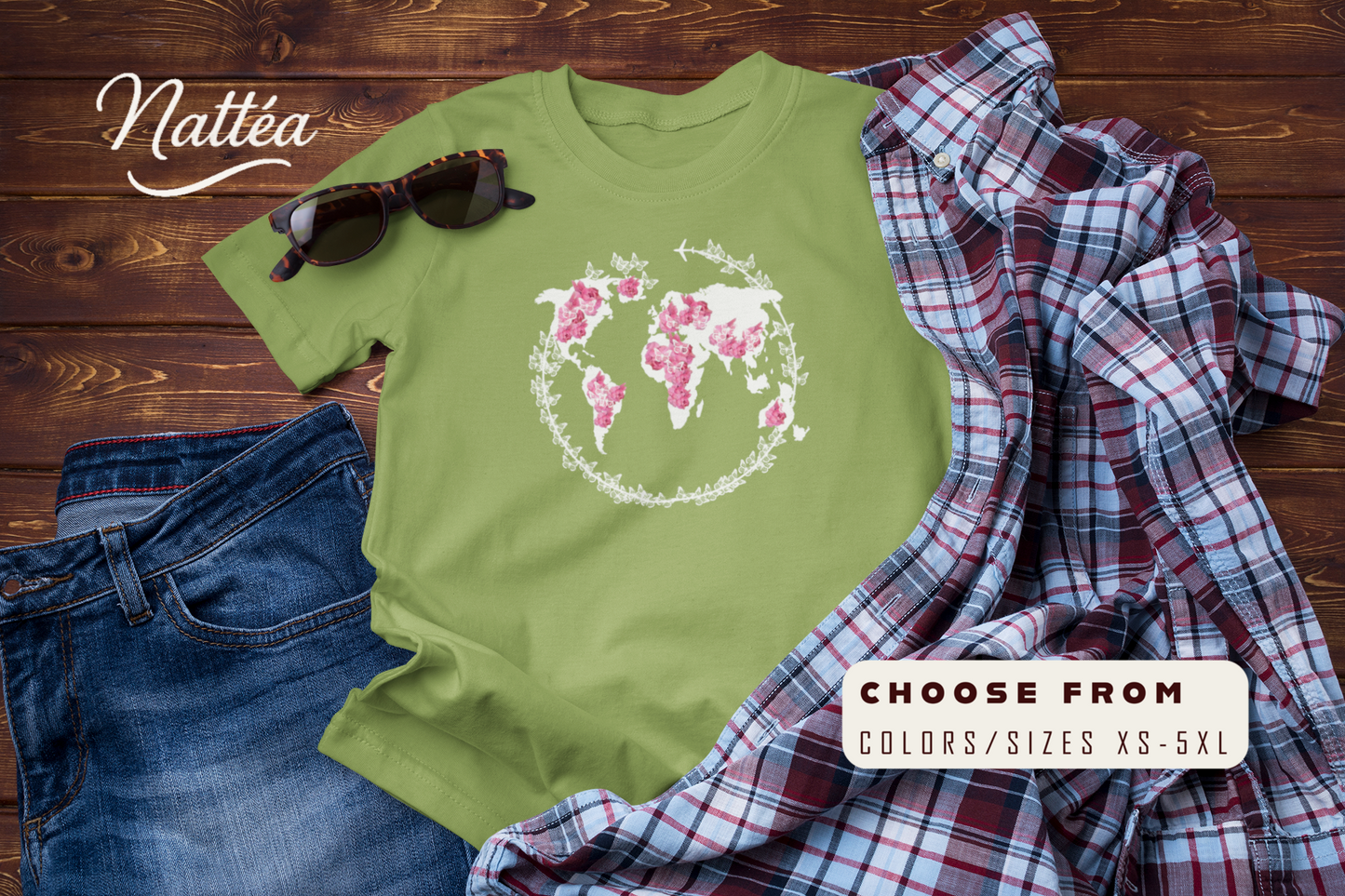Floral World Map T-Shirt – Travel the World Adventure Design
