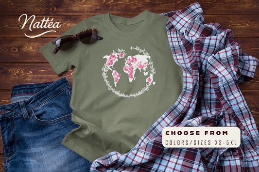 Floral World Map T-Shirt – Travel the World Adventure Design