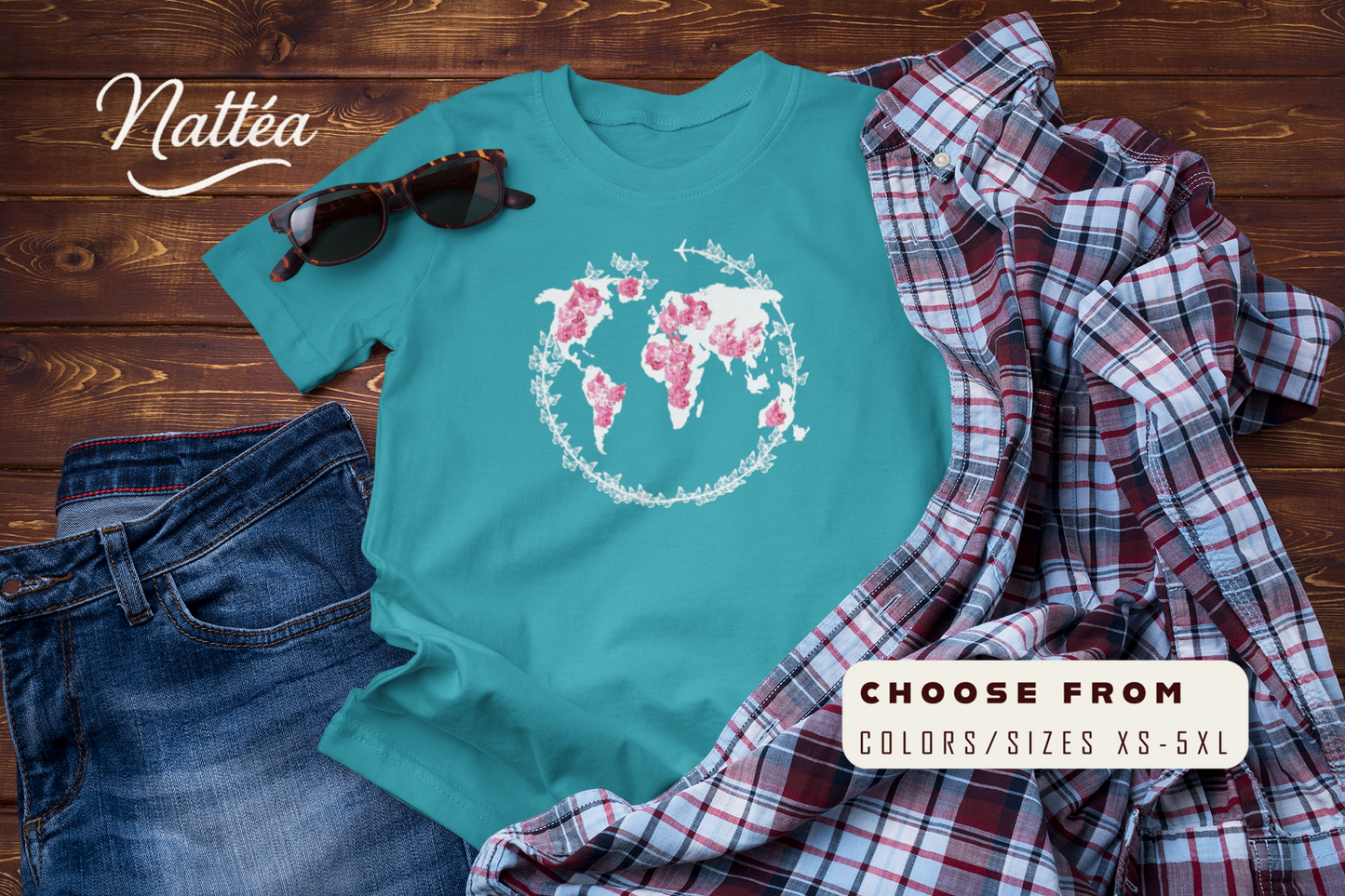 Floral World Map T-Shirt – Travel the World Adventure Design