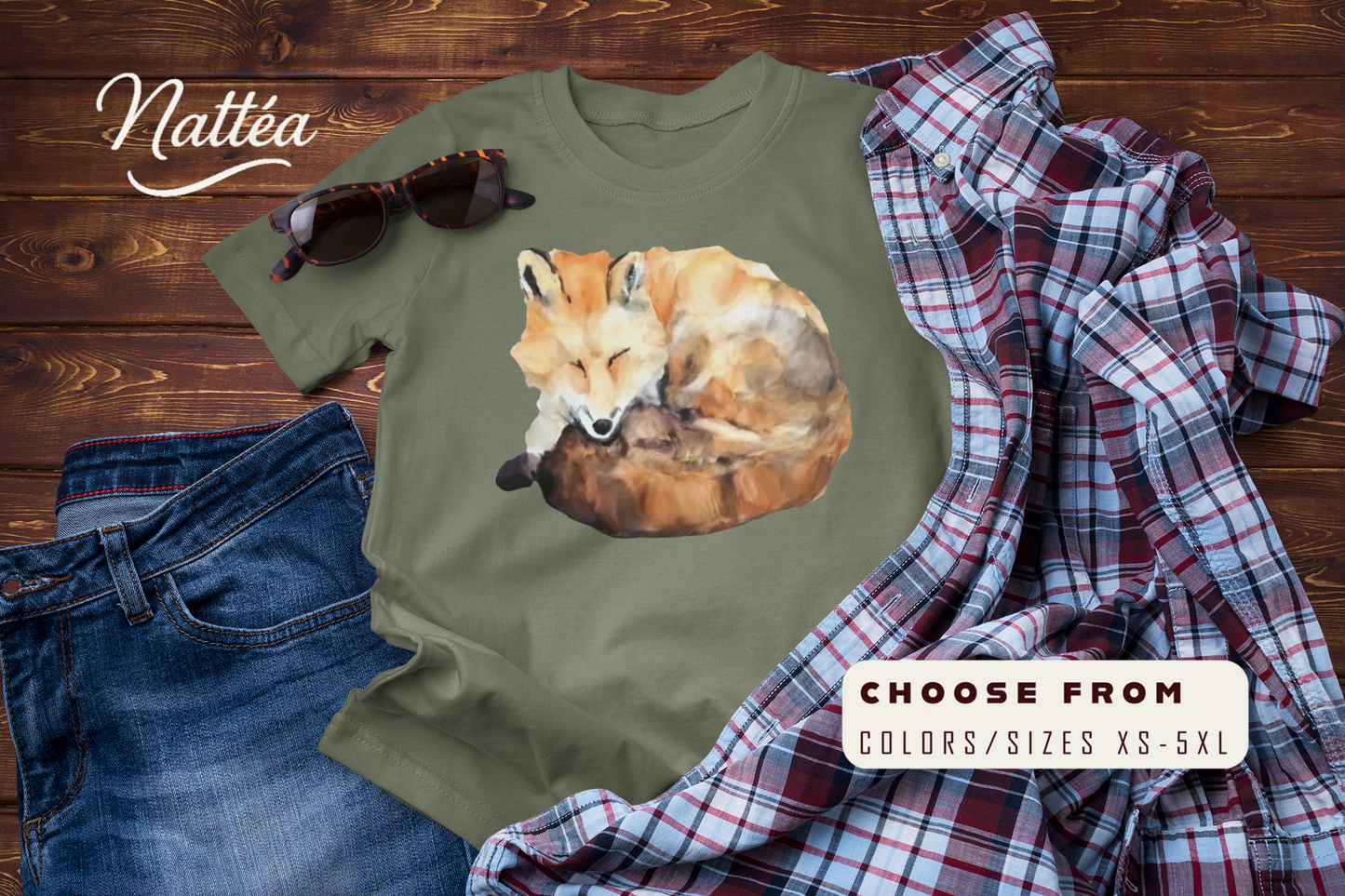 Watercolor Fox T-Shirt – Forest Wildlife Art from Original Painting