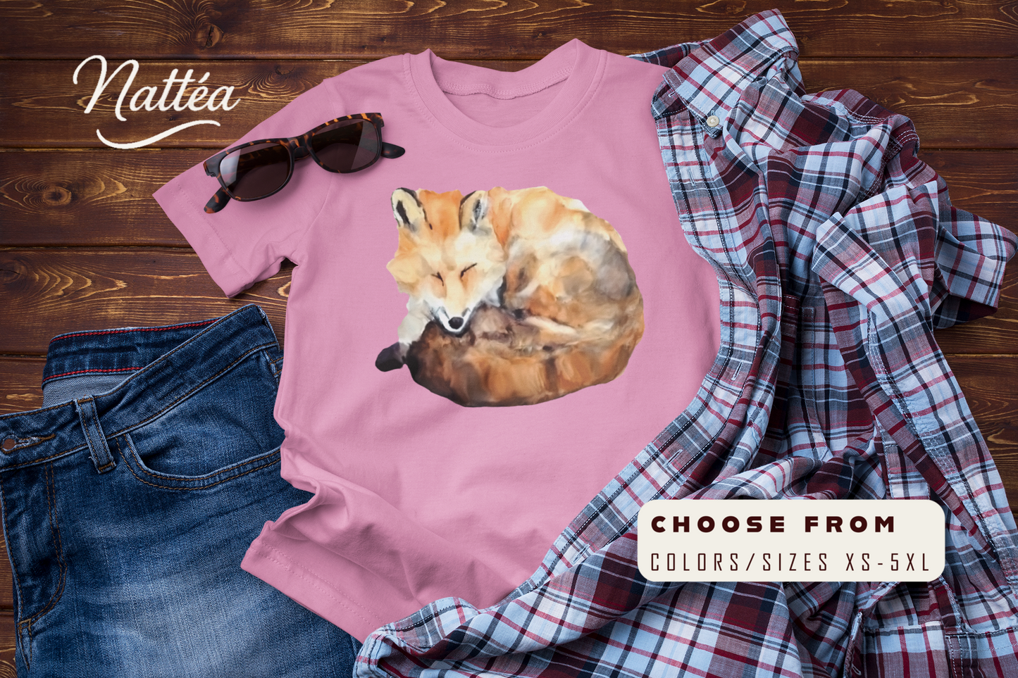 Watercolor Fox T-Shirt – Forest Wildlife Art from Original Painting