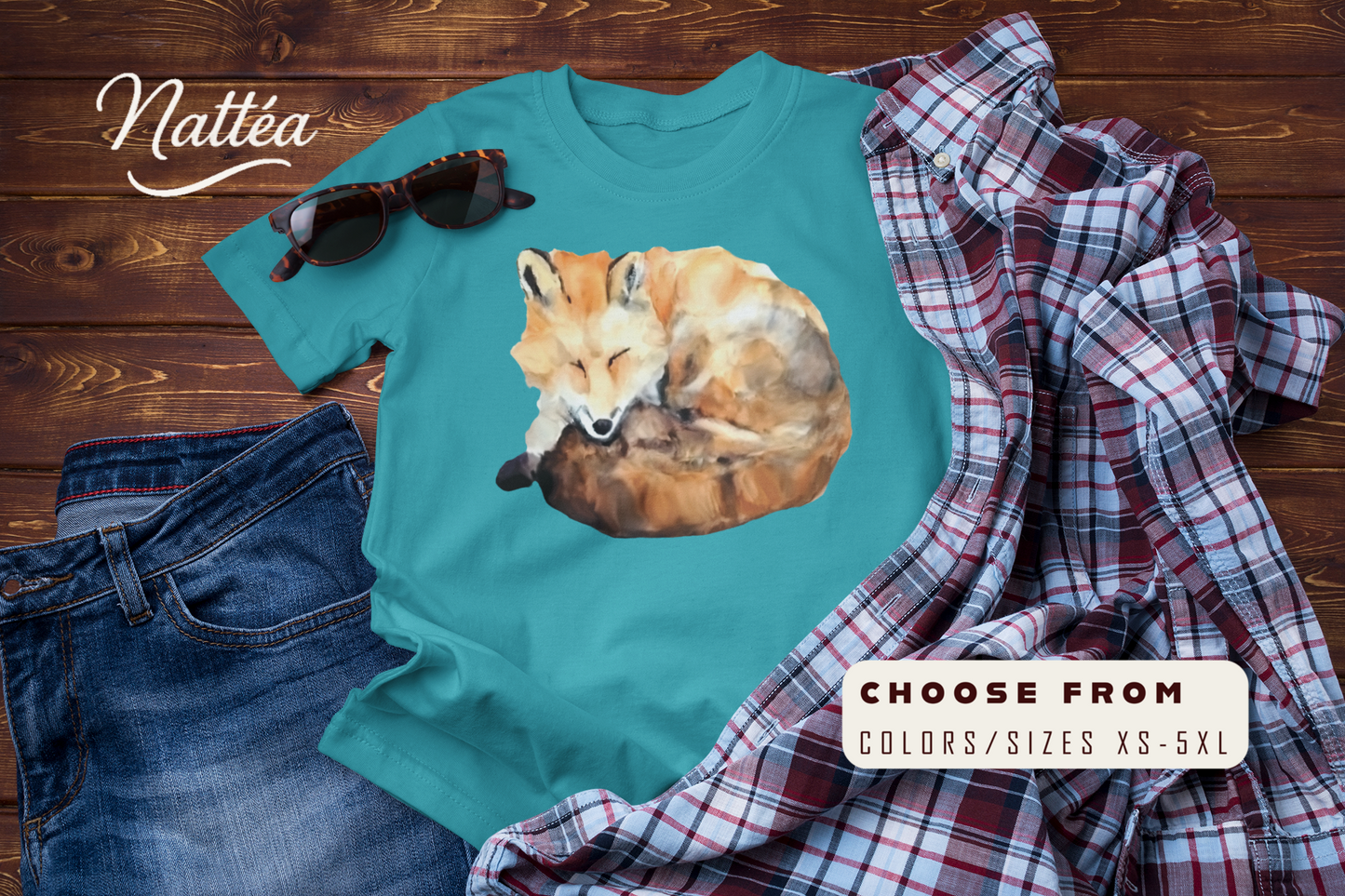 Watercolor Fox T-Shirt – Forest Wildlife Art from Original Painting